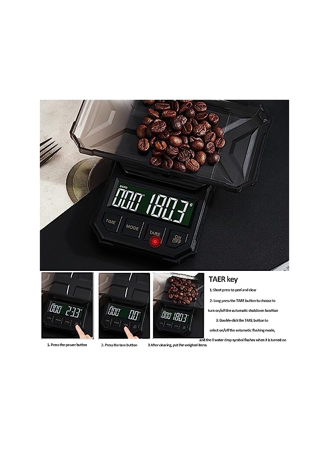 PROMASS Scale with Timer 1000g x 0.1g Small & Thin Travel Coffee Scale, Mini Digital Scale Grams and Ounces with Large Backlit LCD Stainless Steel Pocket Food Scale Drip Tray Pulling Scale - Image 3