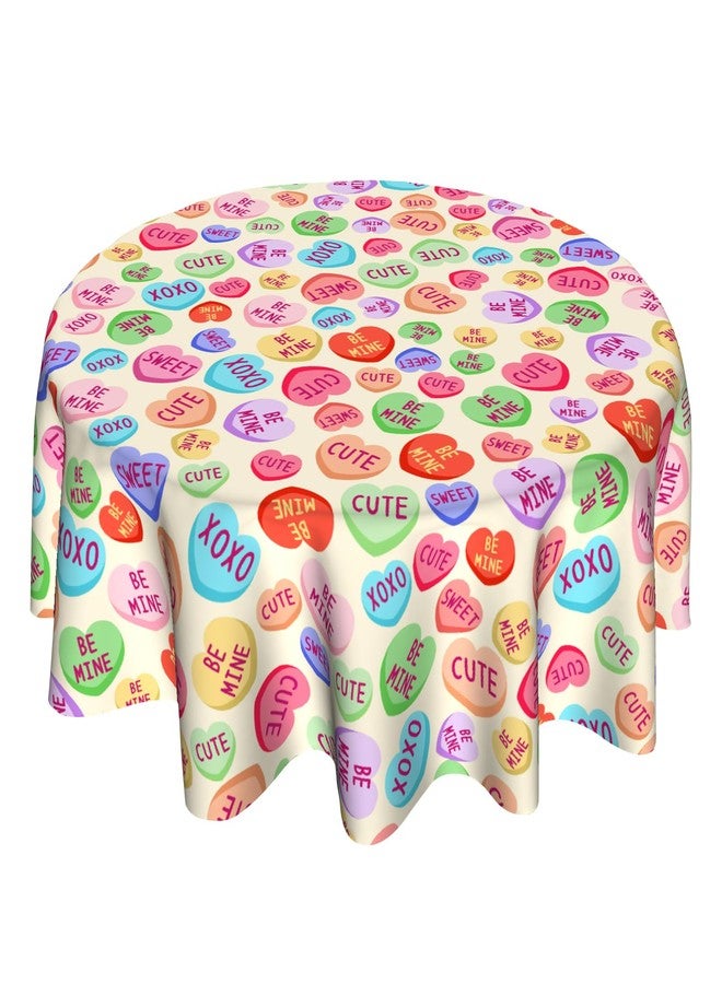 VentuCoven Valentines Day Be Mine Round Tablecloth 60 Inch Colorful Heart Table Cloth Round Cover Sweet Love Round Kitchen Table Cloth Decor for Dining Room Indoor - Image 1