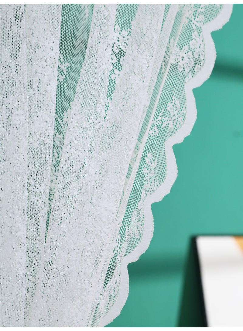 2 Panels White Pocket Lace Curtain Sheer Princess Tulle Drapes，150 cm width, 240 cm length, Semi Sheer Voile Curtains Country House gauze curtains, Breathable Jacquard Texture Windows Curtains White for Living Room Bedroom Decor - Image 4