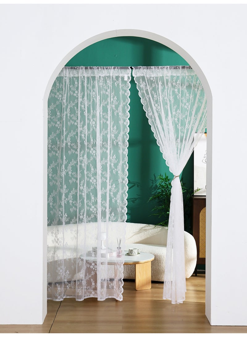 2 Panels White Pocket Lace Curtain Sheer Princess Tulle Drapes，150 cm width, 240 cm length, Semi Sheer Voile Curtains Country House gauze curtains, Breathable Jacquard Texture Windows Curtains White for Living Room Bedroom Decor - Image 1