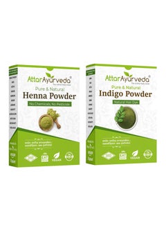 ATTAR AYURVEDA Attar Ayurveda Natural Dye for Black Hair (Henna Leaves powder, Indigo leaves powder combo pack) (200 grams + 200 grams = 400 grams total)  - Image 1