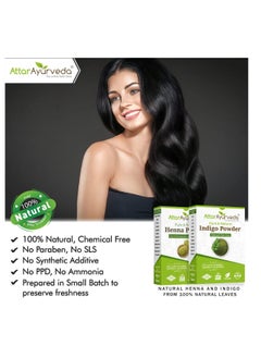 ATTAR AYURVEDA Attar Ayurveda Natural Dye for Black Hair (Henna Leaves powder, Indigo leaves powder combo pack) (200 grams + 200 grams = 400 grams total)  - Image 2