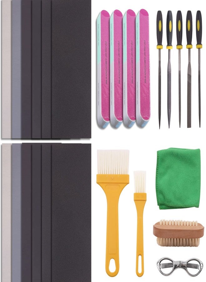 Rustark 26Pcs Resin Sanding and Polishing Casting Tools Assortment Kit Includes Sand Papers Metal Resin Files Polishing Blocks Scissors Brush Polishing Cloth for Polishing Epoxy Resin Jewelry Making - Image 1