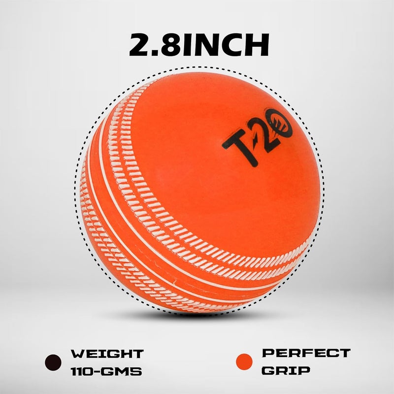 RUBX كرات كريكيت PVC T-20 للتدريب 110 جرام عبوة من 3، حجم قياسي، مناسبة للتدريب واللعب غير الرسمي (برتقالي) - Image 2