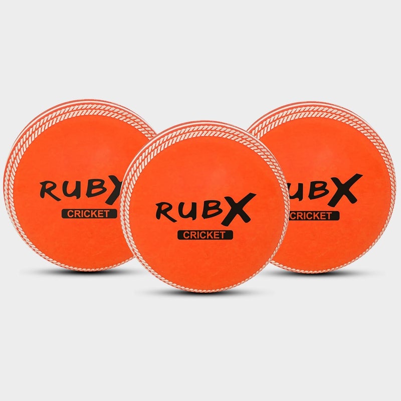 RUBX كرات كريكيت PVC T-20 للتدريب 110 جرام عبوة من 3، حجم قياسي، مناسبة للتدريب واللعب غير الرسمي (برتقالي) - Image 1