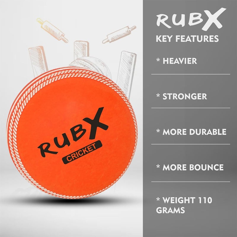 RUBX كرات كريكيت PVC T-20 للتدريب 110 جرام عبوة من 3، حجم قياسي، مناسبة للتدريب واللعب غير الرسمي (برتقالي) - Image 4