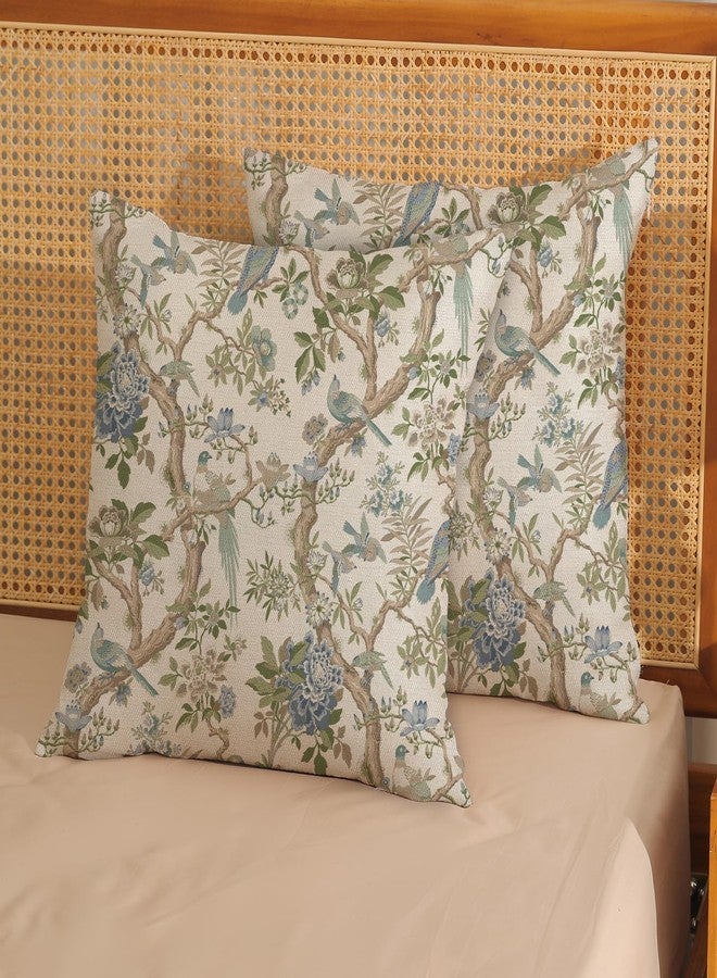 GOLIANDA Blue Green Floral Bird Pillow Covers 20x20 Set of 2 Chinoiserie Throw Pillows Green Vintage Flowers Bird Decorative Pillow Cases Outdoor Chinoiserie Decor Farmhouse Cushion Case for Couch Sofa - Image 2