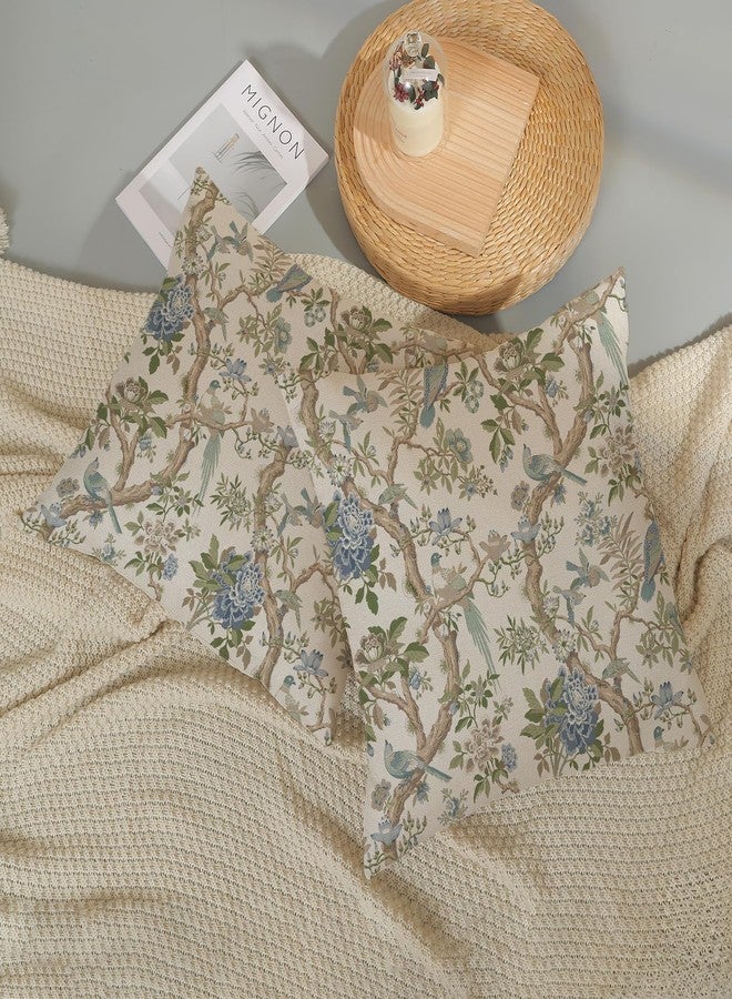 GOLIANDA Blue Green Floral Bird Pillow Covers 20x20 Set of 2 Chinoiserie Throw Pillows Green Vintage Flowers Bird Decorative Pillow Cases Outdoor Chinoiserie Decor Farmhouse Cushion Case for Couch Sofa - Image 5