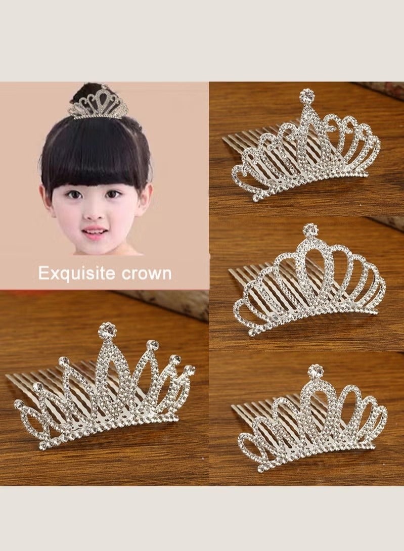 Wedding Party Children's Flower Girl Crystal Rhinestone Crown Tiara, Children's Tiara, Princess Crown, Birthday Hairpin, Headband Cute Princess, Suitable for Girls and Brides (Silver) - Image 5