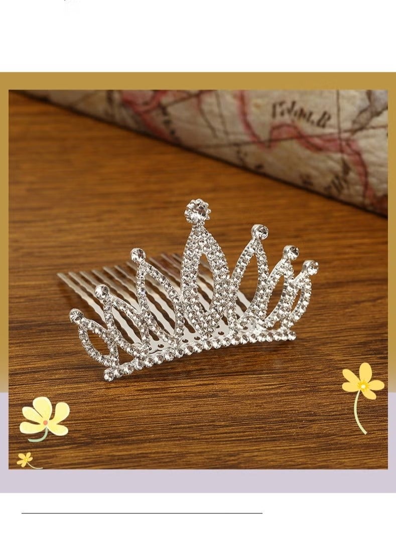 Wedding Party Children's Flower Girl Crystal Rhinestone Crown Tiara, Children's Tiara, Princess Crown, Birthday Hairpin, Headband Cute Princess, Suitable for Girls and Brides (Silver) - Image 4