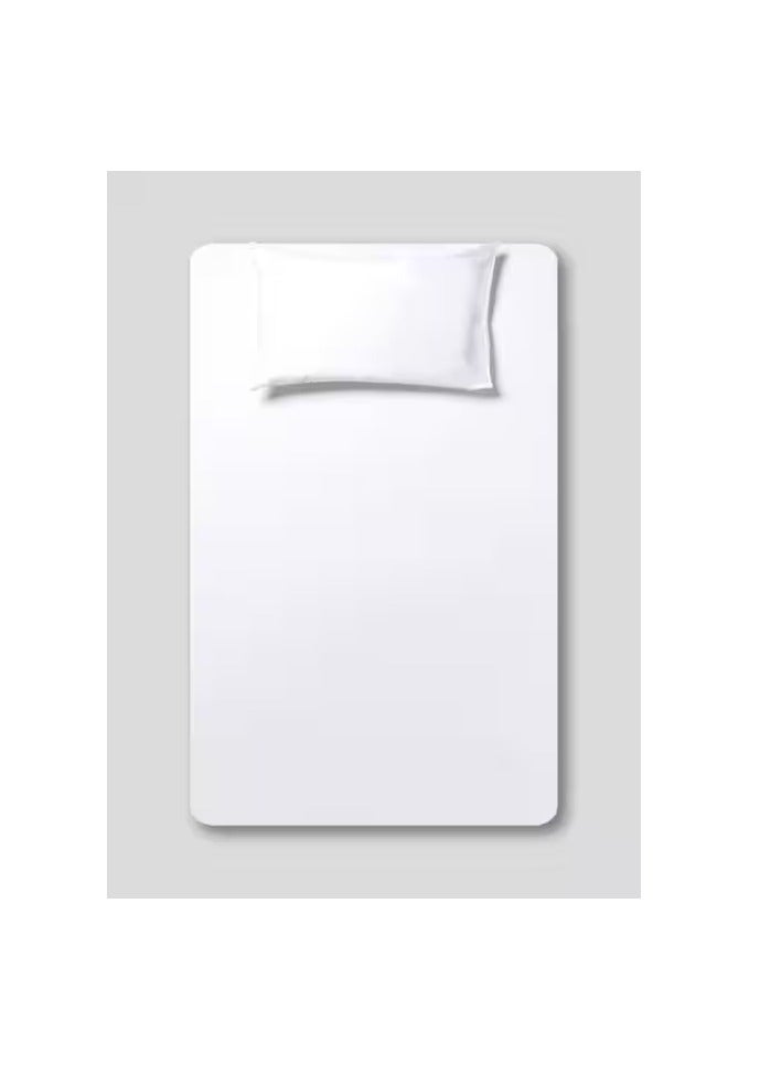 PROMASS 2-Piece Printed 180 TC Cotton Fitted Bedsheet Set Twin Size, Premium Collection, 1 Fitted Sheet+1 Pillow Case, White