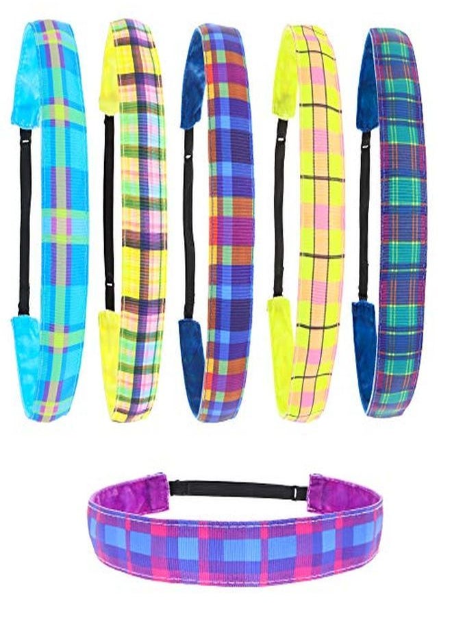 FROG SAC 6 Plaid Headbands For Girls, Adjustable Non Slip Headbands For Kids, Girl Hair Bands Accessories For Birthday Party Favors, Head Band Pack Stocking Stuffers  - Image 1