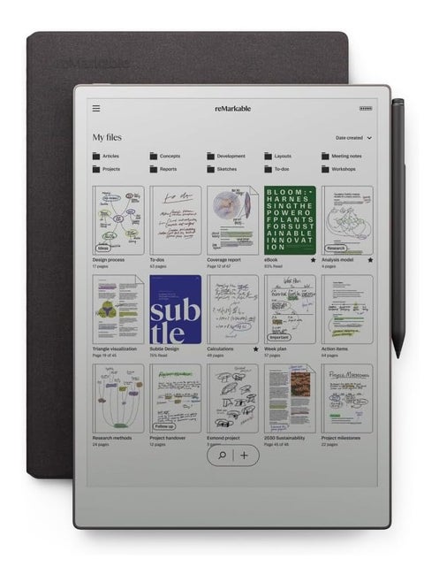 reMarkable Paper Pro Tablet 11.8-inch & Marker Plus Pen with Eraser and a Book Folio Cover Mosaic Weave – Basalt