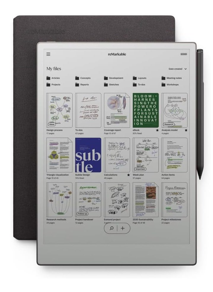 Remarkable - reMarkable Paper Pro Tablet 11.8-inch & Marker Plus Pen with Eraser and a Book Folio Cover Mosaic Weave – Basalt - Image 1