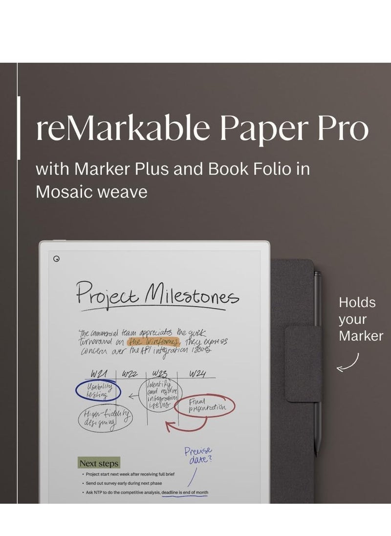Remarkable - reMarkable Paper Pro Tablet 11.8-inch & Marker Plus Pen with Eraser and a Book Folio Cover Mosaic Weave – Basalt - Image 1