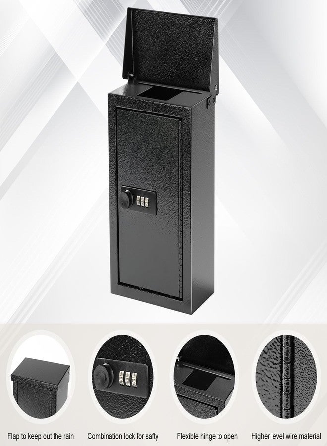 xydled Wall-Mounted Key Drop Box with Combination Lock, Metal Mailbox, Indoor&Outdoor Storage Box, Hanging Secured Postbox, for Home & Business Use, 5.5X 3.0X 9.8 inch, Black - Image 5