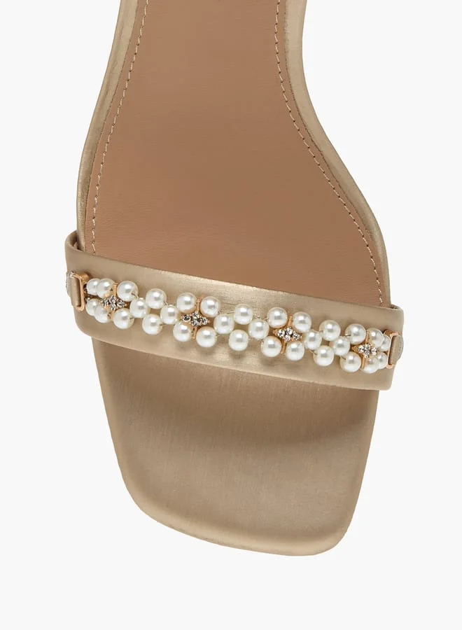 Flora Bella By Shoexpress Womens Pearl Embellished Slip-On Stiletto Sandals With Buckle Closure