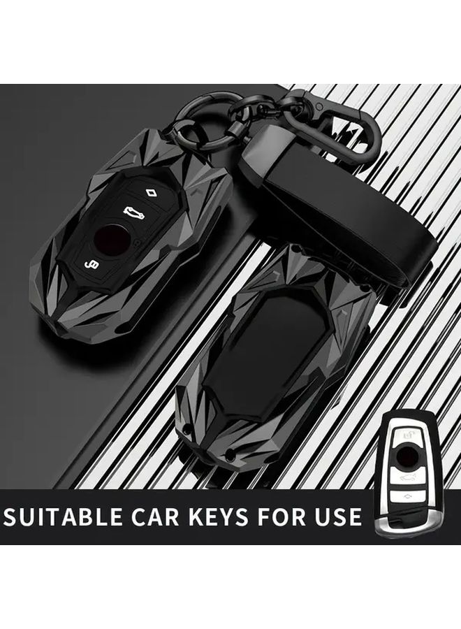 Zinc Alloy Geometric Car Key Case Cover Protector Type A Black - Image 1