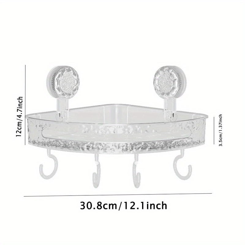 LINEAR Wall Mounted Storage Rack with Hooks | Acrylic Bath Shelf Organiser | Self Adhesive Bathroom Shelf | Crystal Pattern Design, Shelf for Bathroom Accessories (1, Semicircular) - Image 3