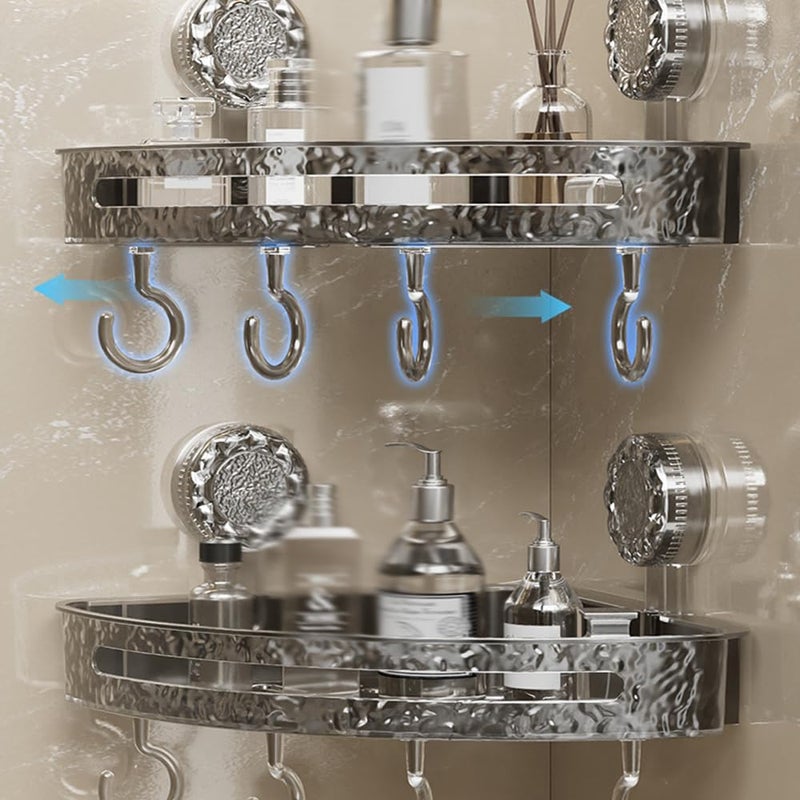 LINEAR Wall Mounted Storage Rack with Hooks | Acrylic Bath Shelf Organiser | Self Adhesive Bathroom Shelf | Crystal Pattern Design, Shelf for Bathroom Accessories (1, Semicircular) - Image 4