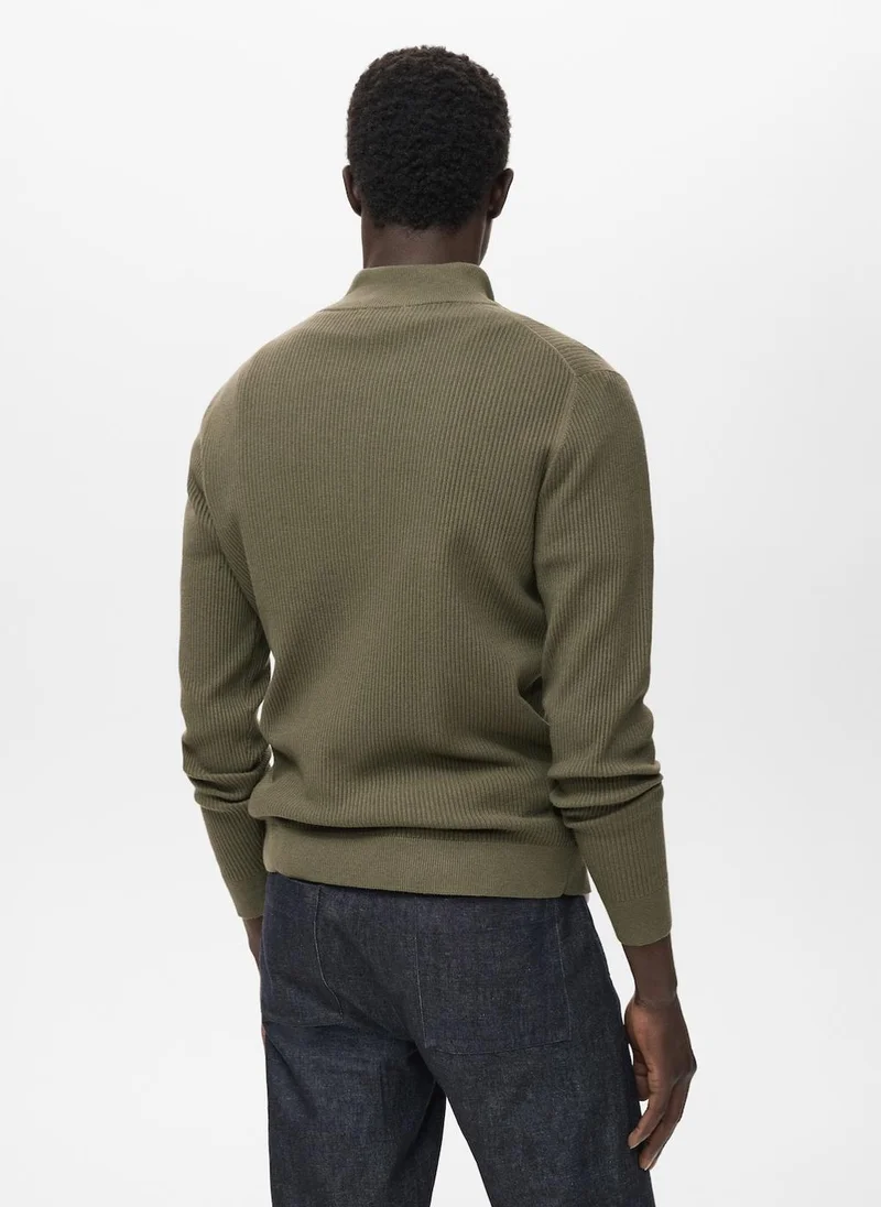 Mango Man Ribbed sweater with zip neck