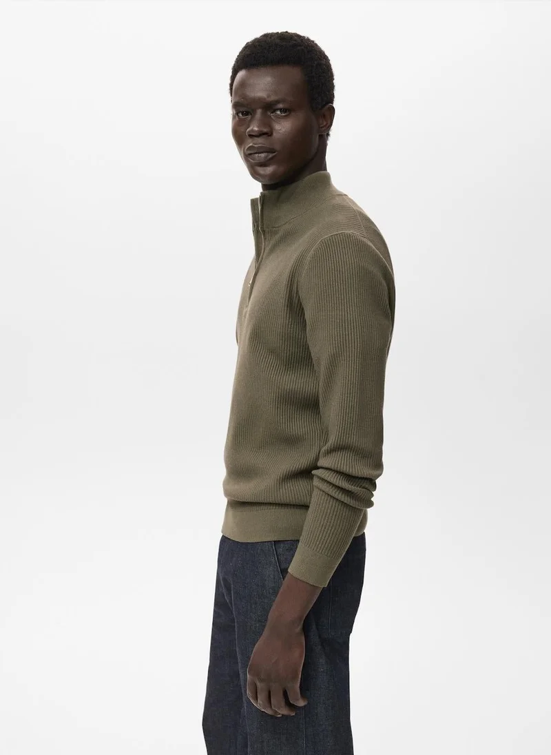 Mango Man  Ribbed sweater with zip neck for Men | Best Price UAE