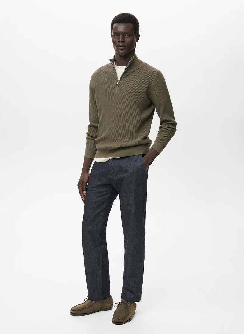 Mango Man  Ribbed sweater with zip neck for Men | Best Price UAE