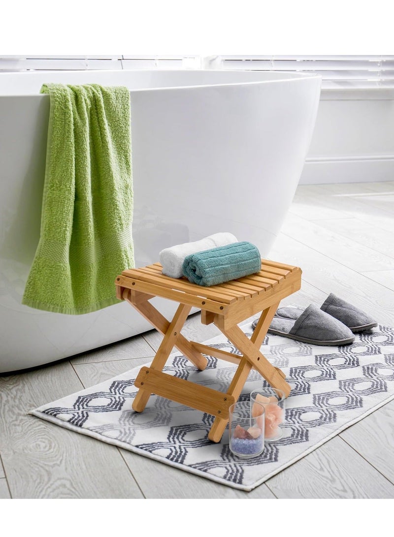 Necomi Foldable Shower Stool, Bamboo Foot Rest & Shaving Stool for Inside Shower, Portable Step Stool, Folding Shower Bench, Wooden Sauna Chair, Bathtub Foot Rest - Image 4
