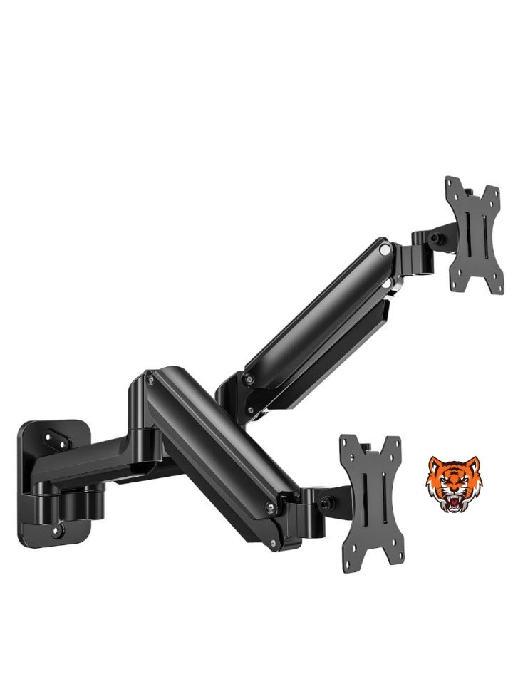 TIGER Dual Monitor Wall Mount – Gas Spring Wall Arm for 17 to 32 Inch Monitors, Supports up to 18lbs, VESA Mount 75x75/100x100mm, Adjustable for 2 Monitors  - Image 1