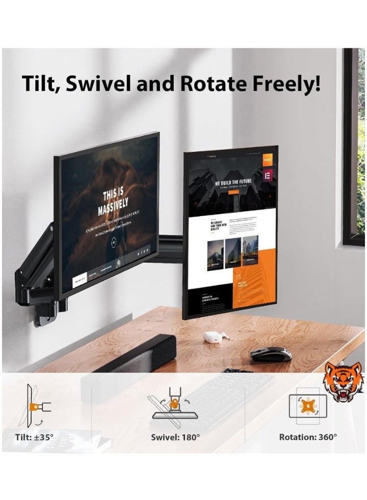 TIGER Dual Monitor Wall Mount – Gas Spring Wall Arm for 17 to 32 Inch Monitors, Supports up to 18lbs, VESA Mount 75x75/100x100mm, Adjustable for 2 Monitors  - Image 2