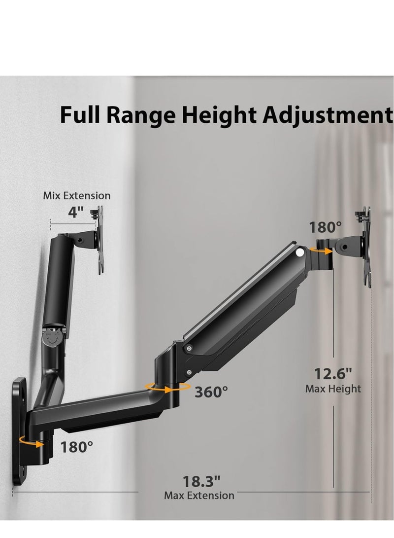 TIGER Dual Monitor Wall Mount – Gas Spring Wall Arm for 17 to 32 Inch Monitors, Supports up to 18lbs, VESA Mount 75x75/100x100mm, Adjustable for 2 Monitors  - Image 3