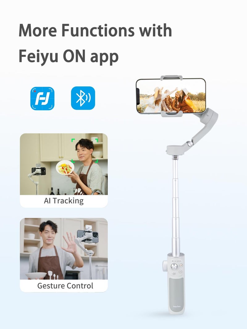 FeiyuTech فييوتيك فيمبل 4 [رسمي] مثبت جيمبال للهواتف الذكية 3 محاور، عمود قابل للتمديد 8.4 بوصة، تتبع AI للوجه/الأشياء، يناسب آيفون 14 13 برو/ماكس هواتف أندرويد سامسونج يوتيوب إنستغرام تيك توك، الحد الأقصى 260 جرام - Image 5