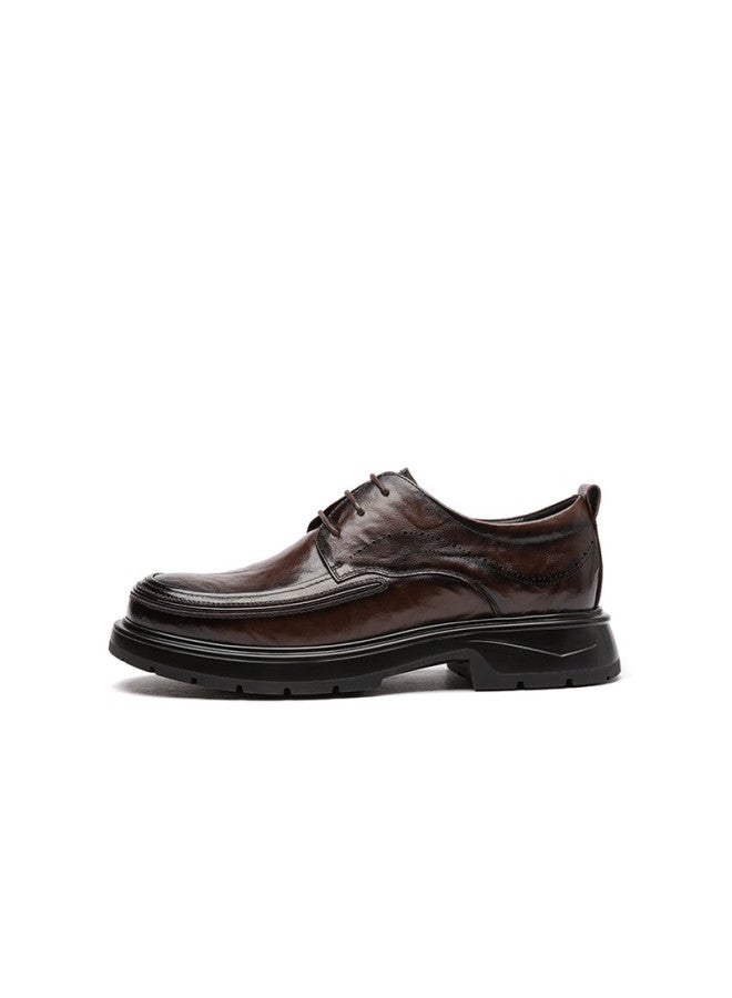 Red Dragonfly Formal Leather Shoes, Height-increasing, Fashionable Lace-up, Business Casual Thick-soled Leather Shoes, Wedding Shoes Wta25033, Brown, Size 42 - Image 1