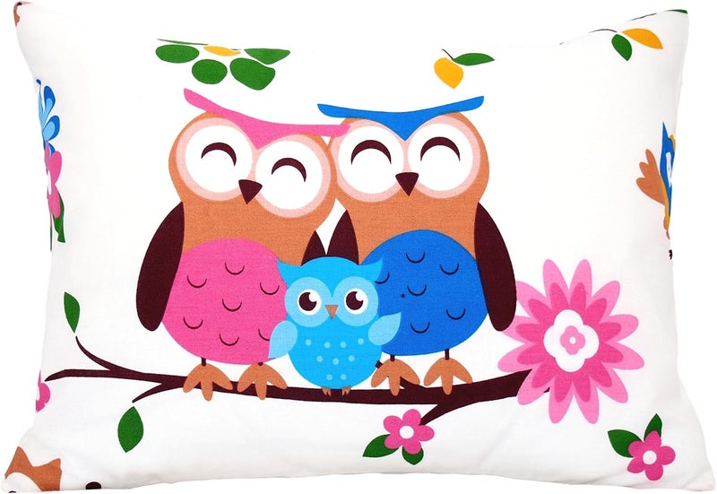 Comfy Turtles Cotton Toddler Pillowcase 13 x 18 Owl - Small Pillowcases for Travel Pillows, Owl Pillow Cases, Crib Pillows Protector for Toddler - Owls Family - Image 1
