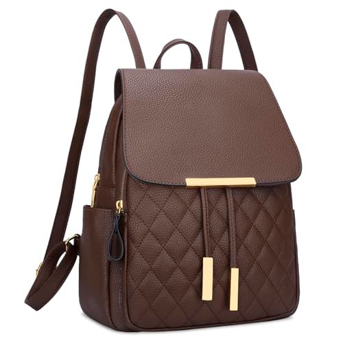 KKXIU Quilted Trendy Leather Backpack Purse for Women and Ladies Shoulder Travel Daypacks Bags (Coffee) - Image 1