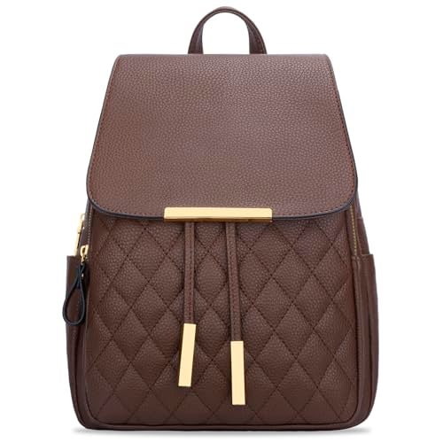 KKXIU Quilted Trendy Leather Backpack Purse for Women and Ladies Shoulder Travel Daypacks Bags (Coffee) - Image 4