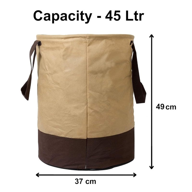 Kuber Industries Pack of 3 Foldable Laundry Basket for Clothes | Non Woven Round Laundry Basket | Washing Clothes Storage Basket | Toy Storage Organizer | 45 LTR | Brown - Image 5