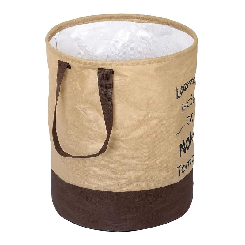 Kuber Industries Pack of 3 Foldable Laundry Basket for Clothes | Non Woven Round Laundry Basket | Washing Clothes Storage Basket | Toy Storage Organizer | 45 LTR | Brown - Image 3