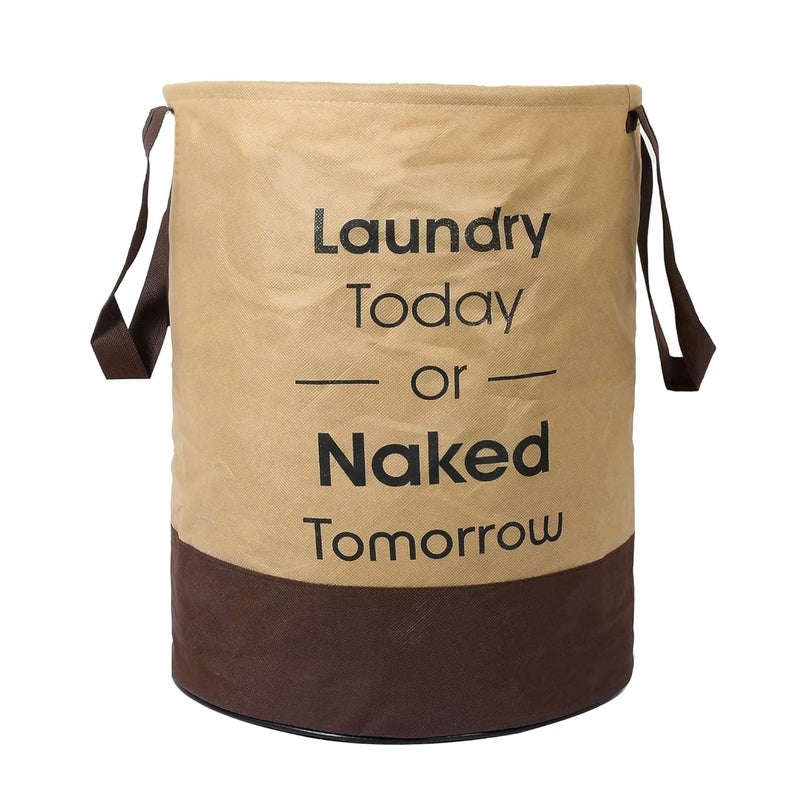 Kuber Industries Pack of 3 Foldable Laundry Basket for Clothes | Non Woven Round Laundry Basket | Washing Clothes Storage Basket | Toy Storage Organizer | 45 LTR | Brown - Image 2