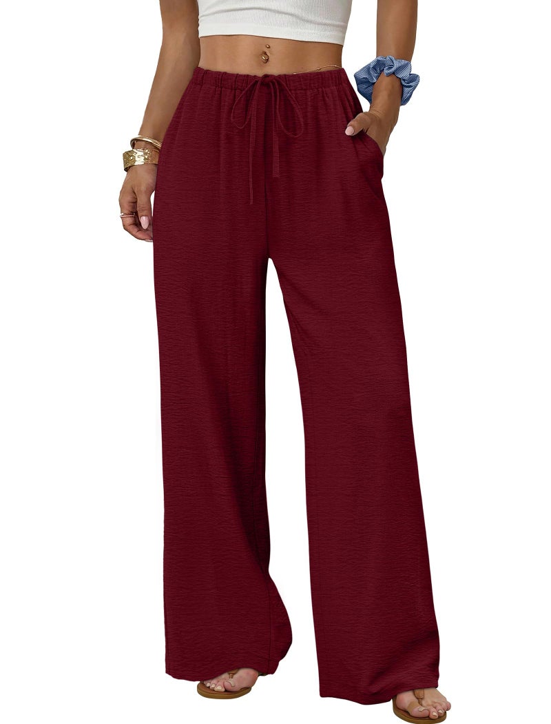Sampeel Work Pants for Women Dressy Casual Business Outfits Spring Lounge Outfits Summer Trousers Comfy Flowy Ladies Clothes Burgundy XL - Image 1