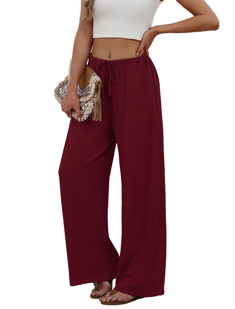 Sampeel Work Pants for Women Dressy Casual Business Outfits Spring Lounge Outfits Summer Trousers Comfy Flowy Ladies Clothes Burgundy XL - Image 4
