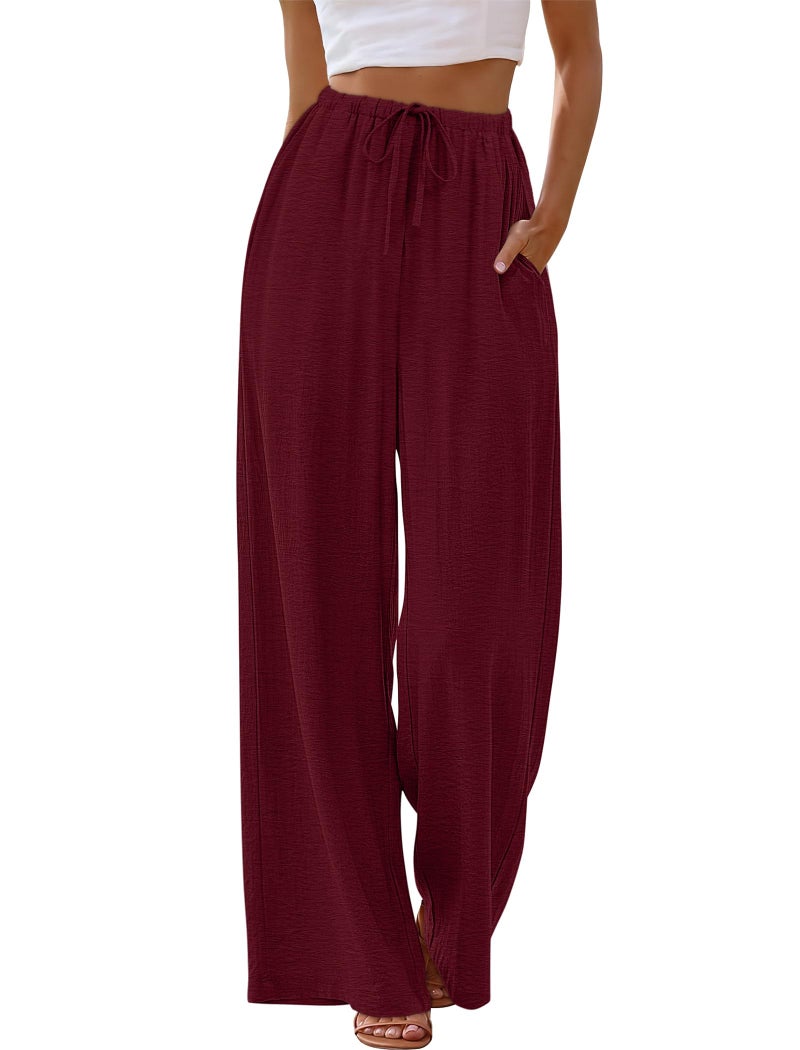 Sampeel Work Pants for Women Dressy Casual Business Outfits Spring Lounge Outfits Summer Trousers Comfy Flowy Ladies Clothes Burgundy XL - Image 2