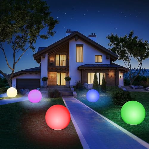 infray 12Inch LED Ball Light Solar Rechargeable Globe Light Color Changing Solar Globe Lamp IP67 Waterproof Outdoor Garden RGB Orb Light for Patio Pool Yard Bar Party Decorative Lighting - Image 3