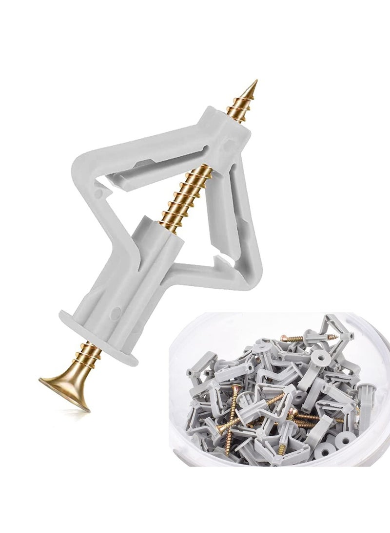 Buring 50 Pcs Wall Anchor Kit, Hollow Wall Anchors with Screws self-Drilling Hollow Wall Anchor for Drywall Plasterboard Butterfly Type Expansion Anchors with Screws, - Image 1