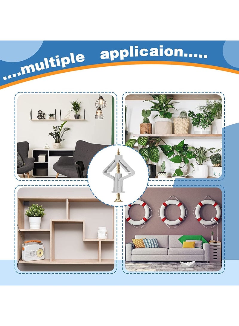 Buring 50 Pcs Wall Anchor Kit, Hollow Wall Anchors with Screws self-Drilling Hollow Wall Anchor for Drywall Plasterboard Butterfly Type Expansion Anchors with Screws, - Image 4