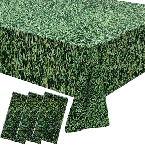 Tegeme Green Grass Plastic Tablecloth Grass Print Golf Table Covers 54 x 108 Inches Disposable Football Baseball Party Table Decor for Sports Theme Birthday Parties Decorations3 Piece