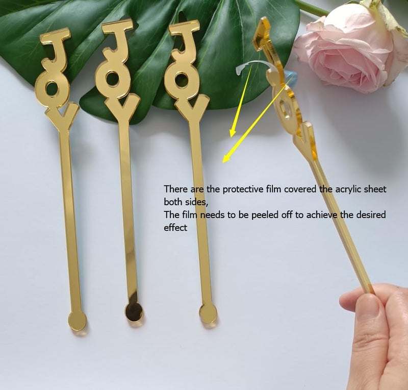 MEYA 20pcs of Joy Swizzle SticksChristmas Stir SticksWedding Decor Drink Stirrers Swizzle SticksEvent Party Bar Decor Gold Mirror - Image 2