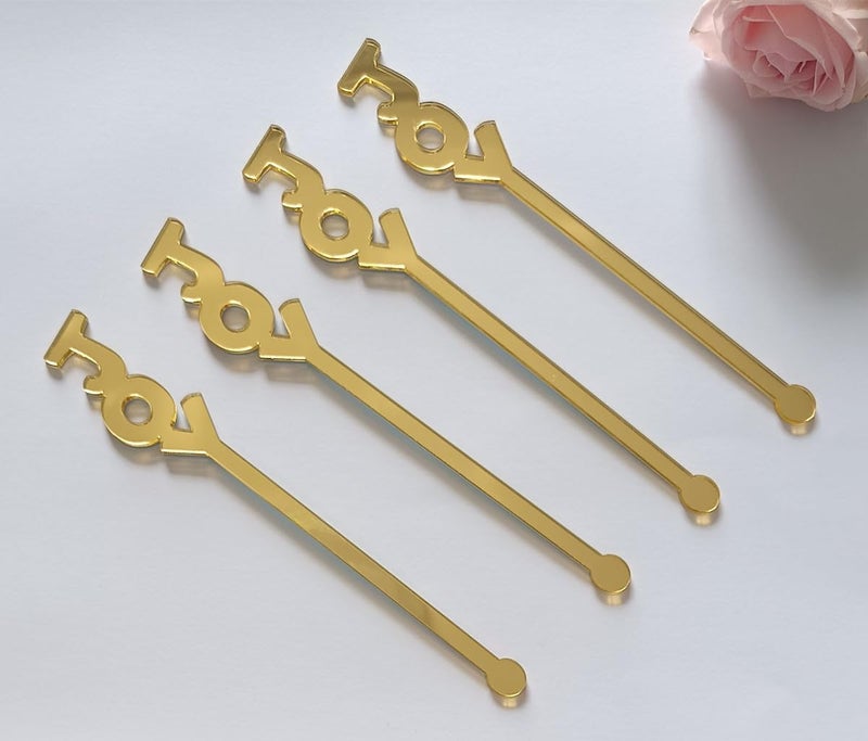 MEYA 20pcs of Joy Swizzle SticksChristmas Stir SticksWedding Decor Drink Stirrers Swizzle SticksEvent Party Bar Decor Gold Mirror - Image 5