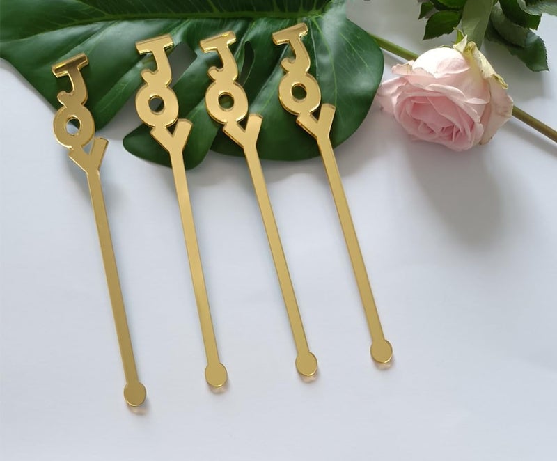 MEYA 20pcs of Joy Swizzle SticksChristmas Stir SticksWedding Decor Drink Stirrers Swizzle SticksEvent Party Bar Decor Gold Mirror - Image 1