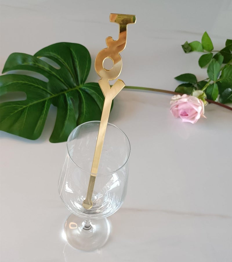 MEYA 20pcs of Joy Swizzle SticksChristmas Stir SticksWedding Decor Drink Stirrers Swizzle SticksEvent Party Bar Decor Gold Mirror - Image 3